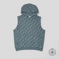 Dior Oblique Terrycloth Sleeveless Hoodie in Blue/White