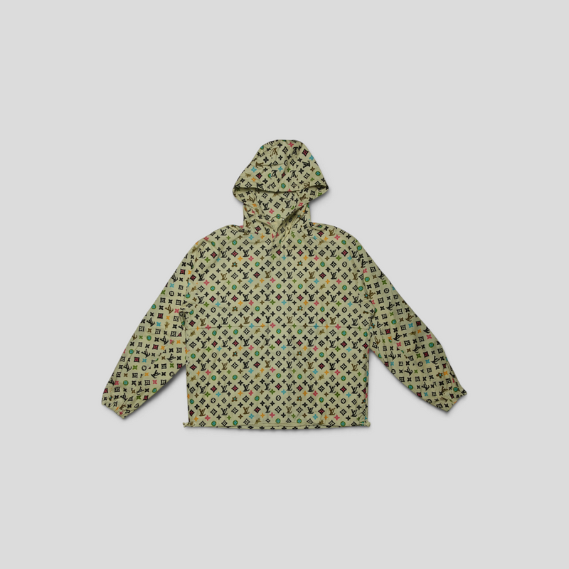 CLB XXIII Louis Vuitton off-white polyester windbreaker jacket featuring a colorful monogram craggy print pattern.