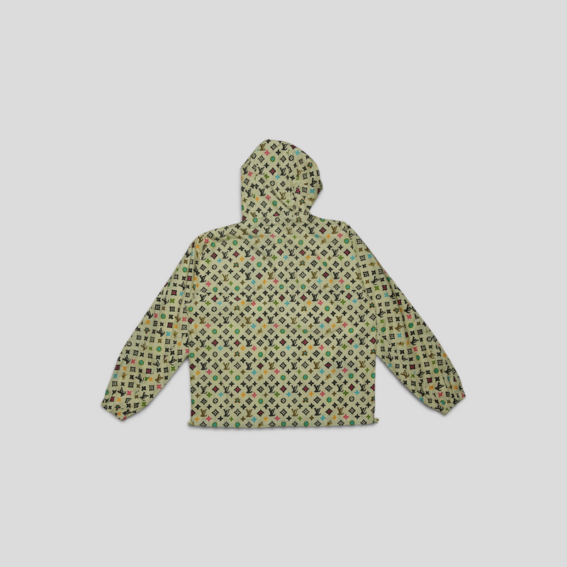 CLB XXIII Louis Vuitton Monogram Craggy windbreaker jacket in off-white polyester with colorful logo pattern
