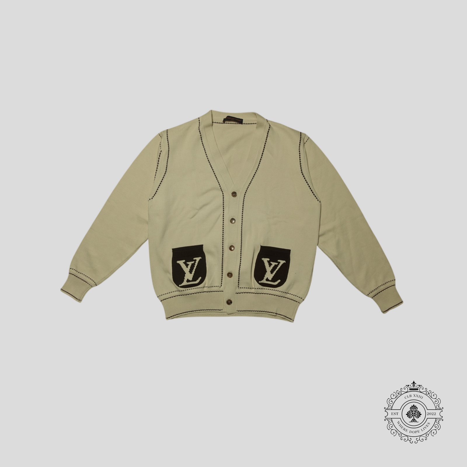 Louis Vuitton Signature Jacquard Cardigan in White/Brown