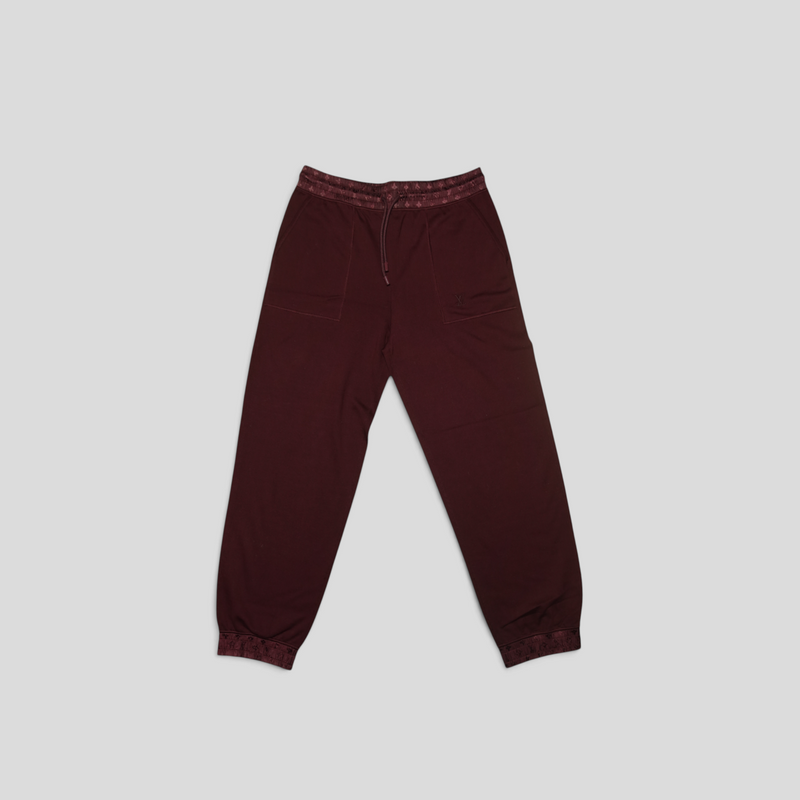 CLB XXIII Louis Vuitton maroon cotton hybrid jog pants with monogram waistband and cuffs and drawstring closure