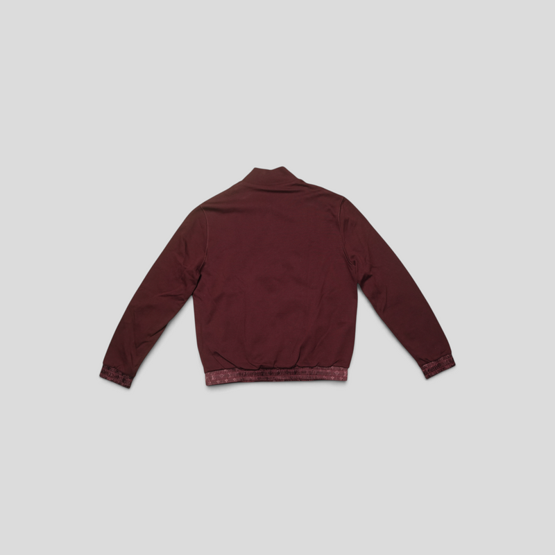 CLB XXIII Louis Vuitton maroon cotton reversible lightweight jacket with monogram trim on cuffs and hem, back view.