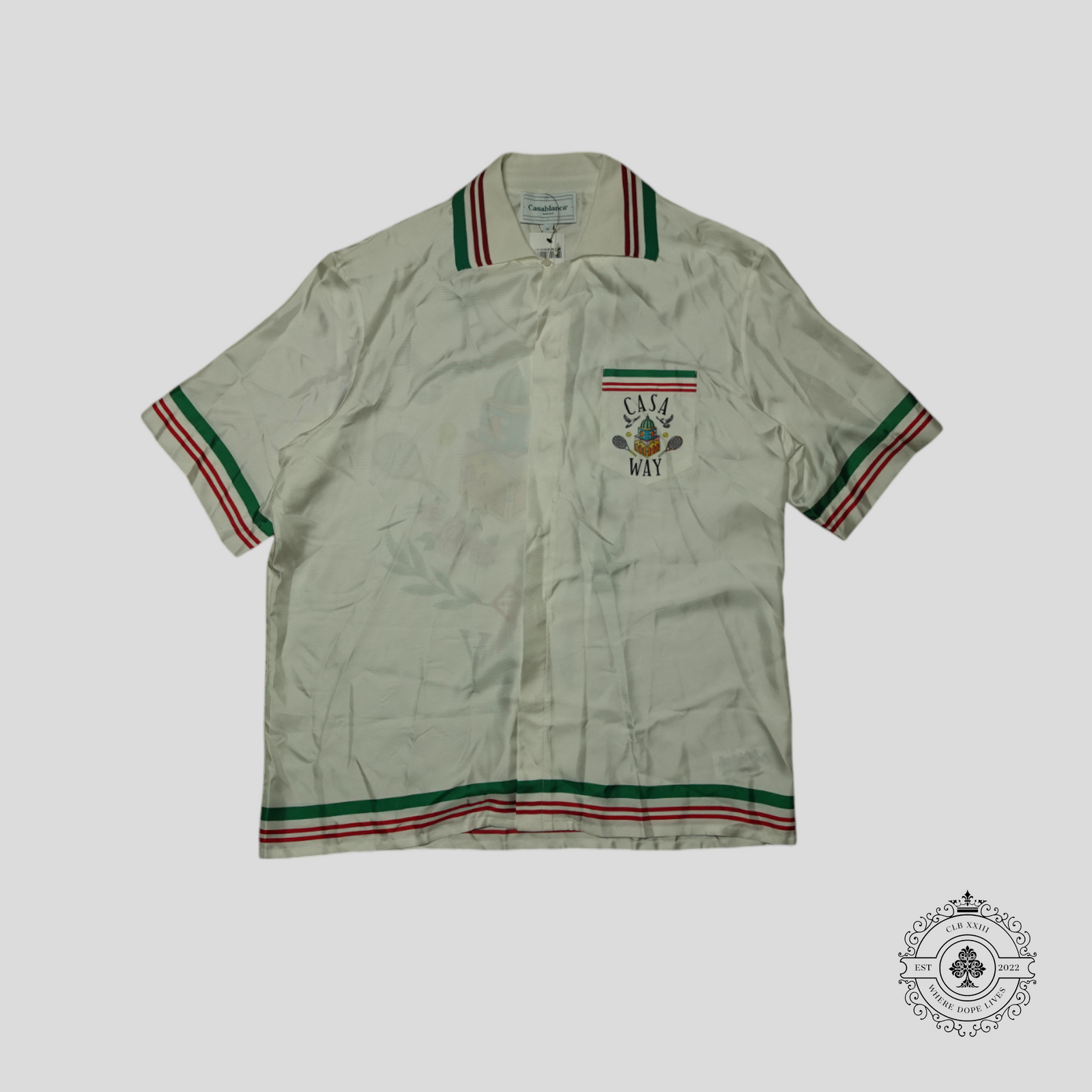 Casablanca Silk Twill Knitted Collar Button Up Shirt in White