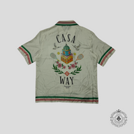 Casablanca Silk Twill Knitted Collar Button Up Shirt in White