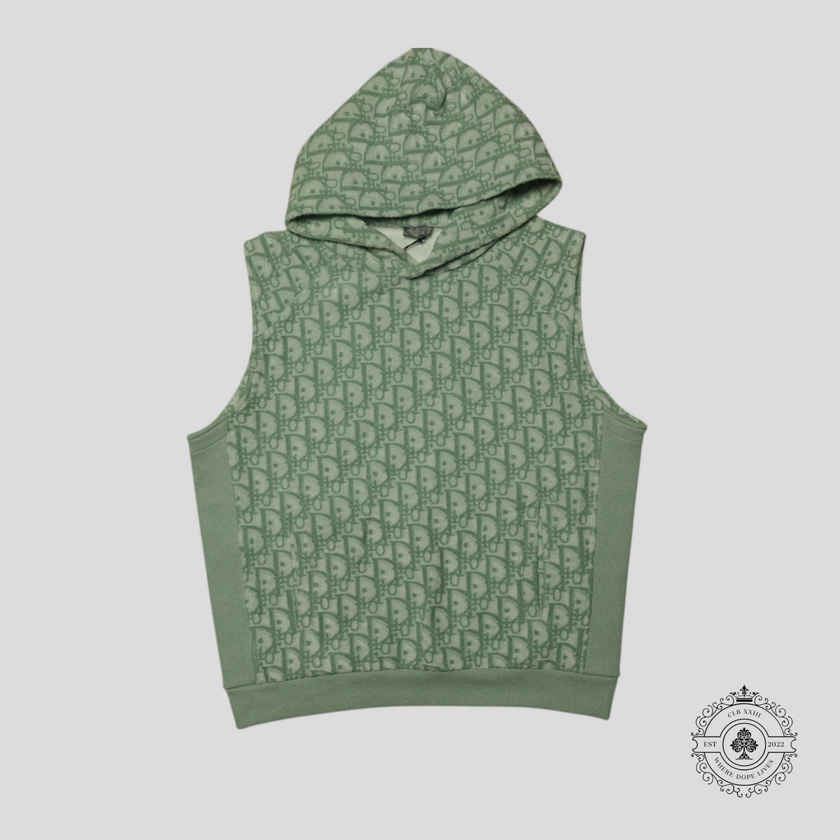 Dior Oblique Terrycloth Sleeveless Hoodie in Green/White