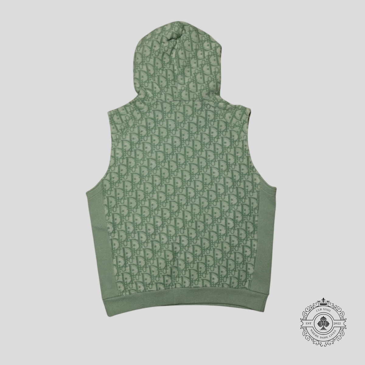 Dior Oblique Terrycloth Sleeveless Hoodie in Green/White