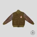 RRL Arrowhead Patch Wool Varsity Jacket in Green/Brown