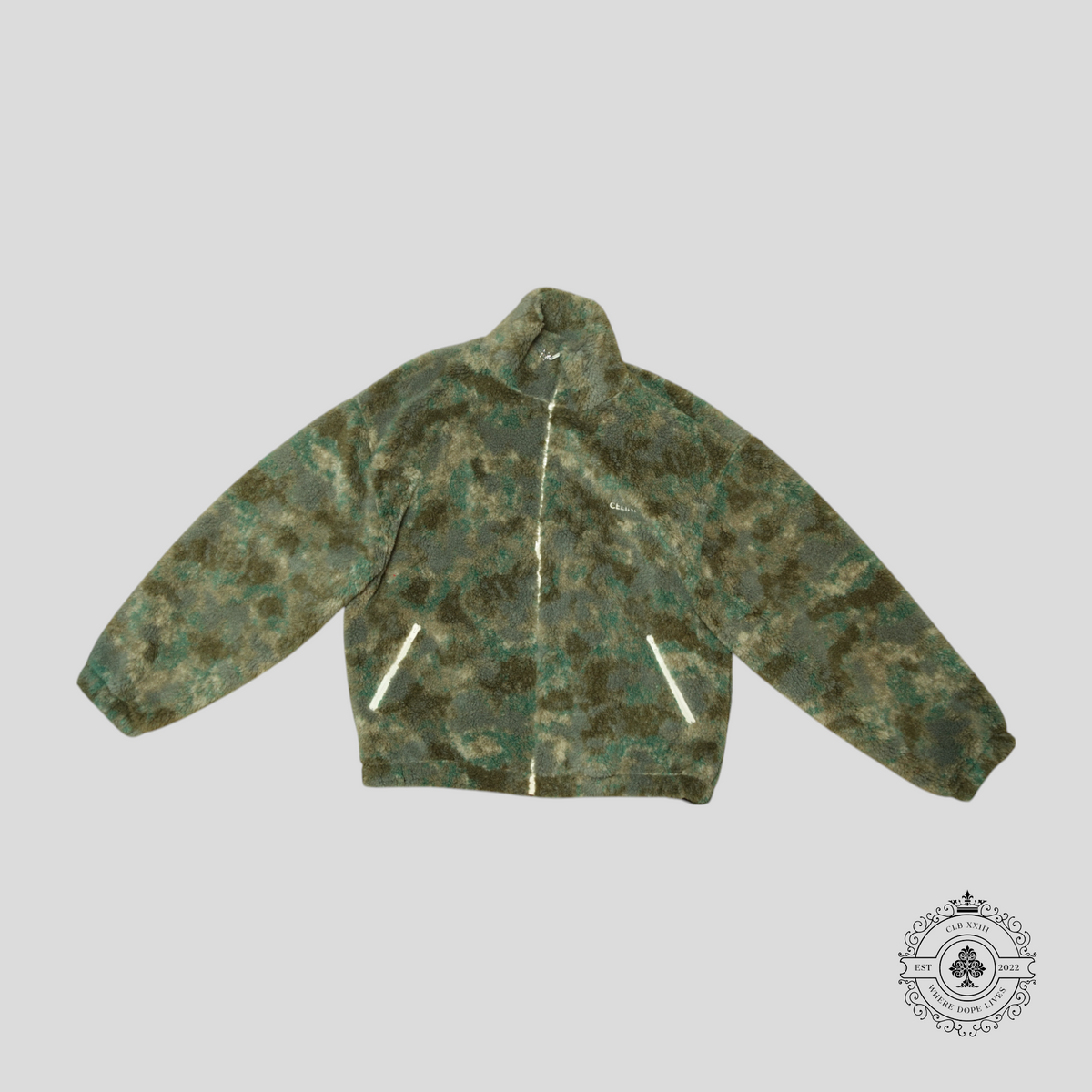 Celine Zip Up Fleece Jacket in Camo/White