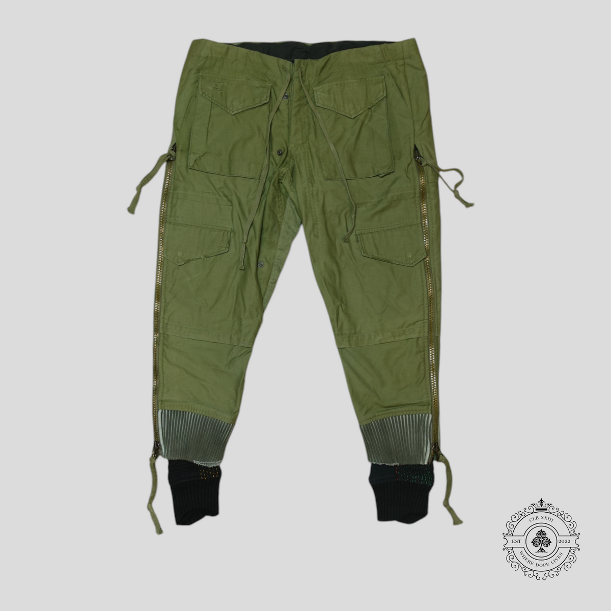 Greg Lauren Army Jacket Kantha Zip Lounge Pants in Green