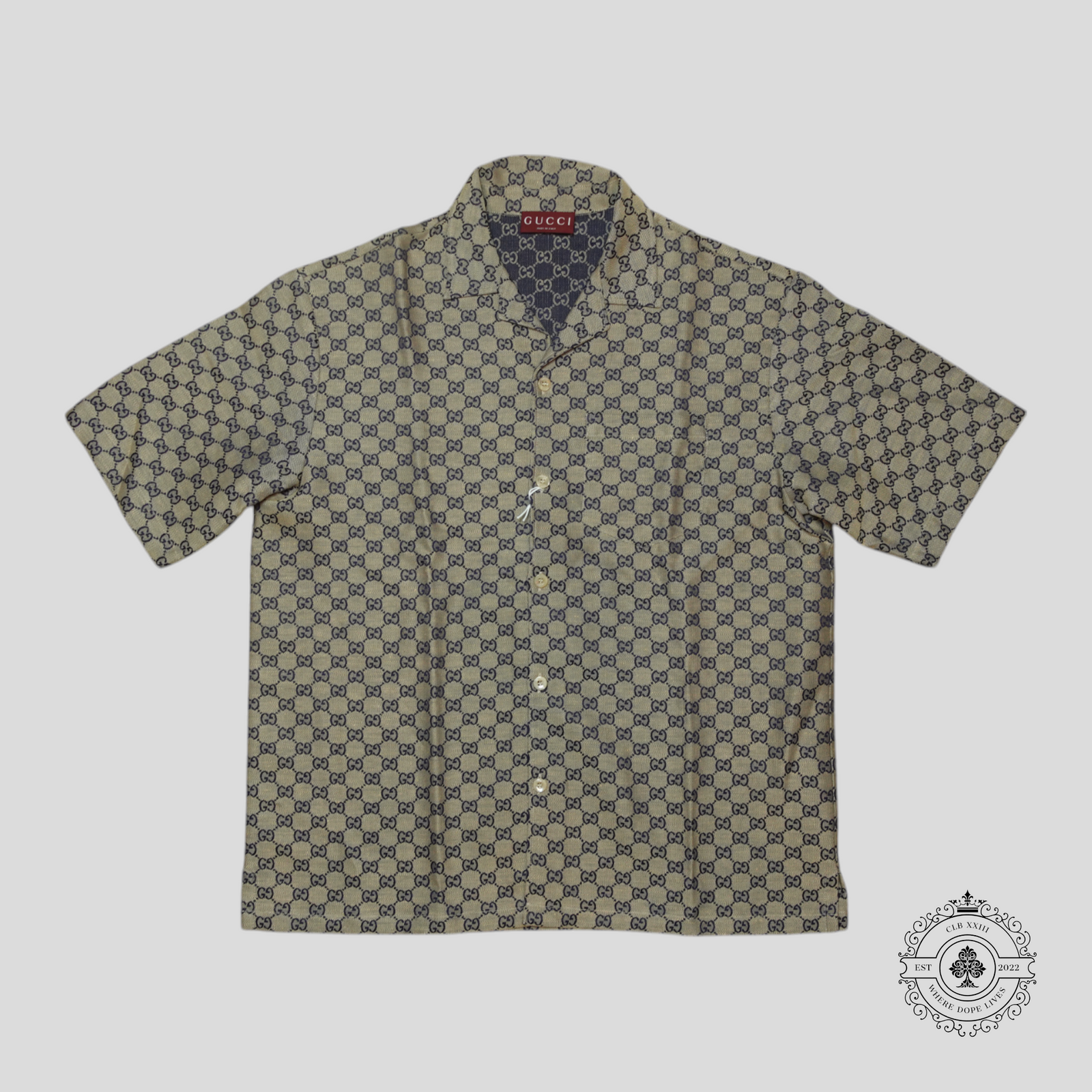 Gucci Summer GG Supreme Button Up Shirt in Brown/Blue