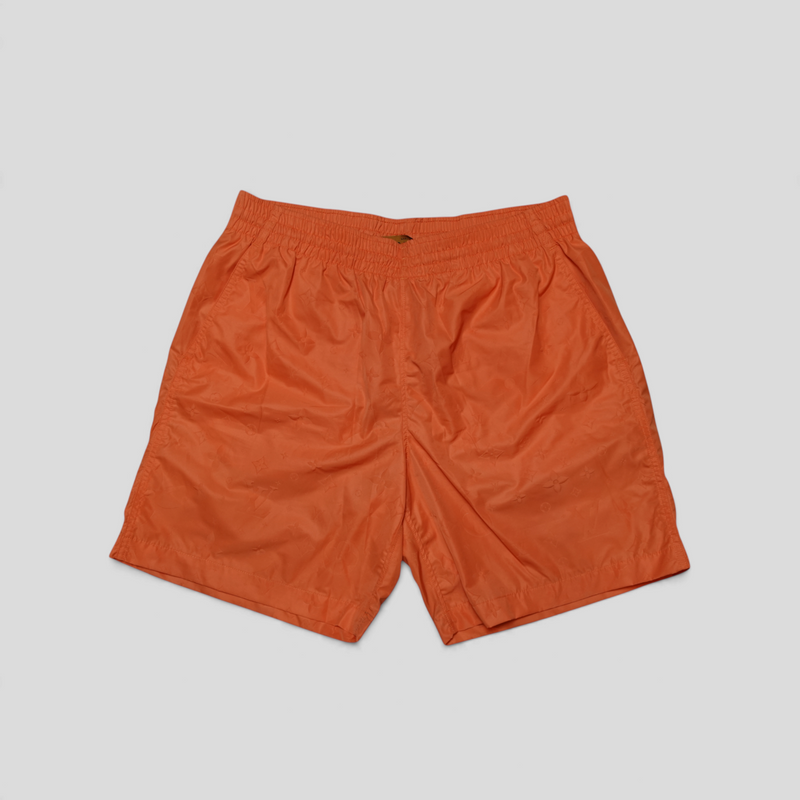 CLB XXIII Louis Vuitton LVSE orange polyester swim board shorts with tonal monogram pattern