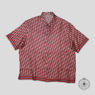 Dior Oblique Button Up Silk Shirt in Red/White