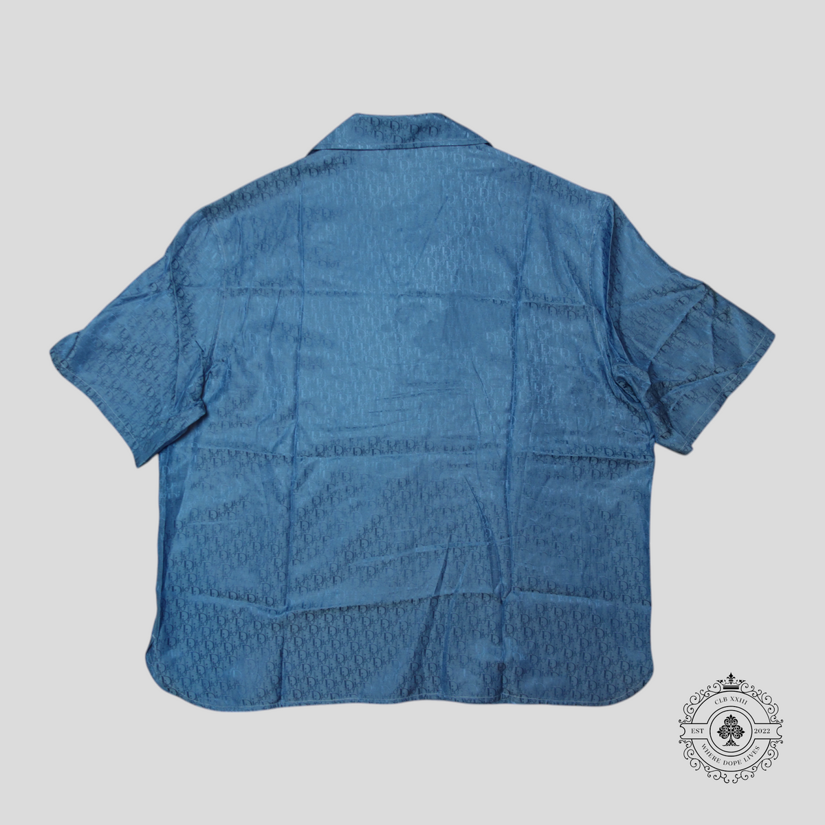 Dior Oblique Jacquard Button Up Silk Blend Shirt in Blue