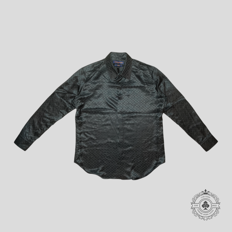 Louis Vuitton Monogram Jacquard Long Sleeve Button Up Silk Shirt in Black