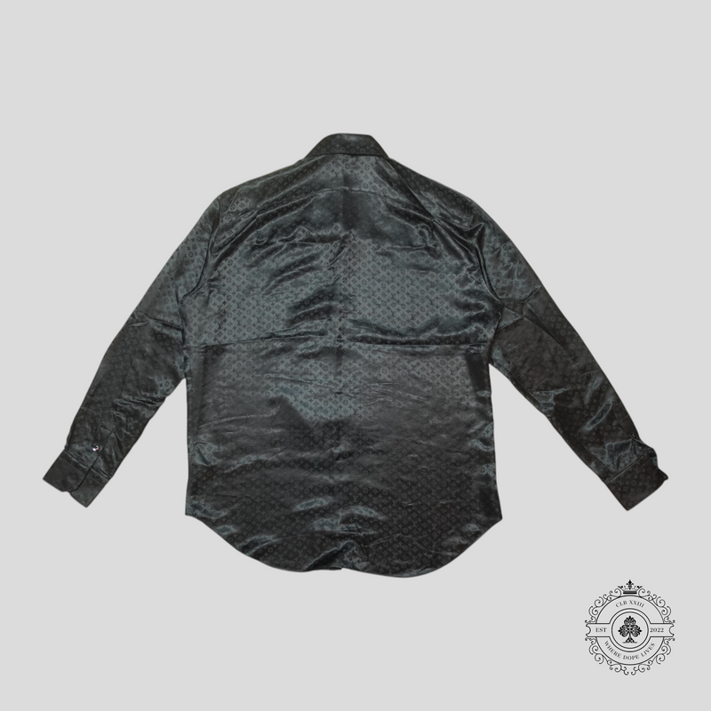 Louis Vuitton Monogram Jacquard Long Sleeve Button Up Silk Shirt in Black