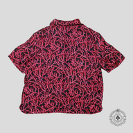Dior Italic Logo Coral Motif Button Up Silk Shirt in Red/Black