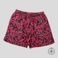Dior Italic Logo Coral Motif Silk Shorts in Red/Black