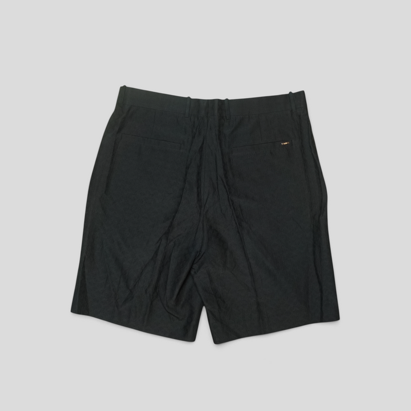 CLB XXIII Louis Vuitton black silk and cotton blend monogram shorts, back view showing pockets.