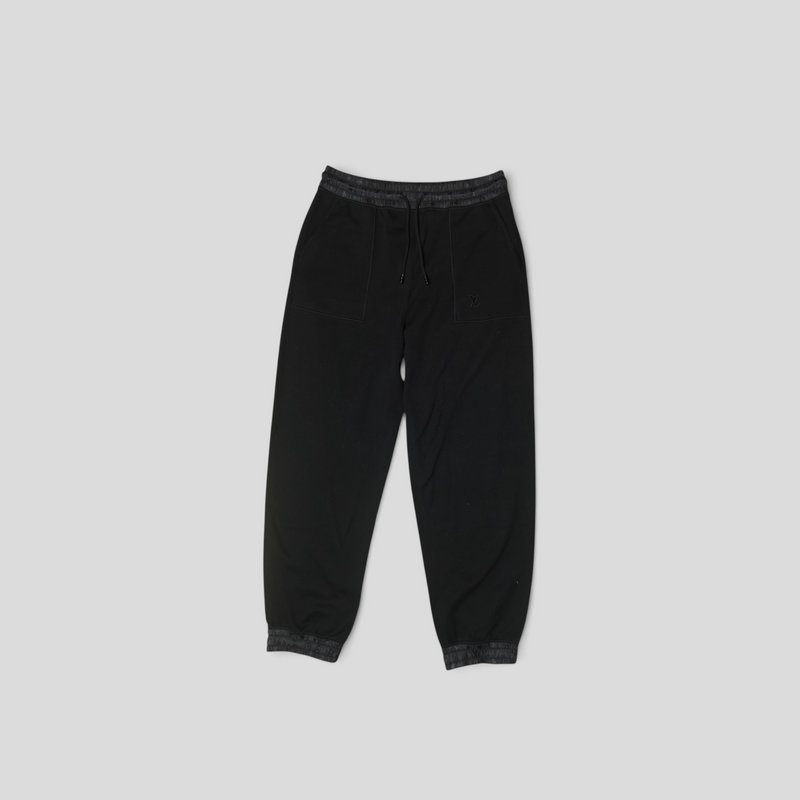 CLB XXIII black Louis Vuitton cotton technical pants with monogram hem detailing and drawstring waist