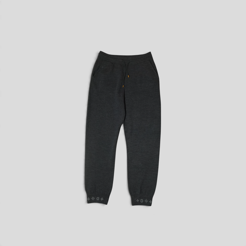 CLB XXIII Louis Vuitton grey wool-blend track pants with monogram ankle cuffs and drawstring waist