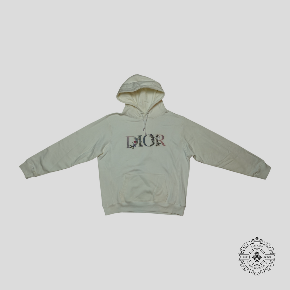 Dior Floral Logo Embroidered Hoodie in White