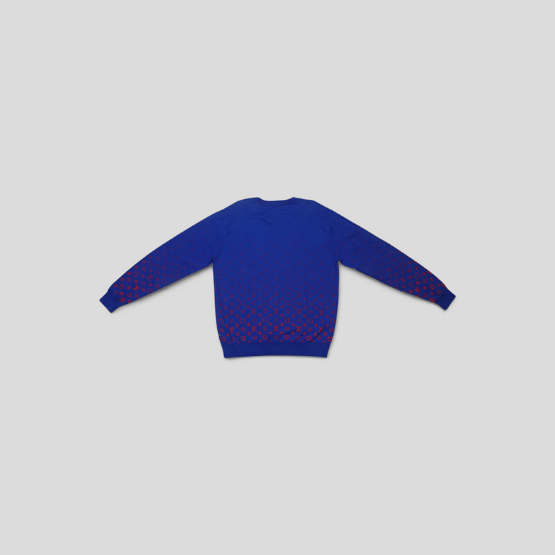 CLB XXIII Louis Vuitton blue and red cotton jacquard sweater with monogram degrade pattern, back view