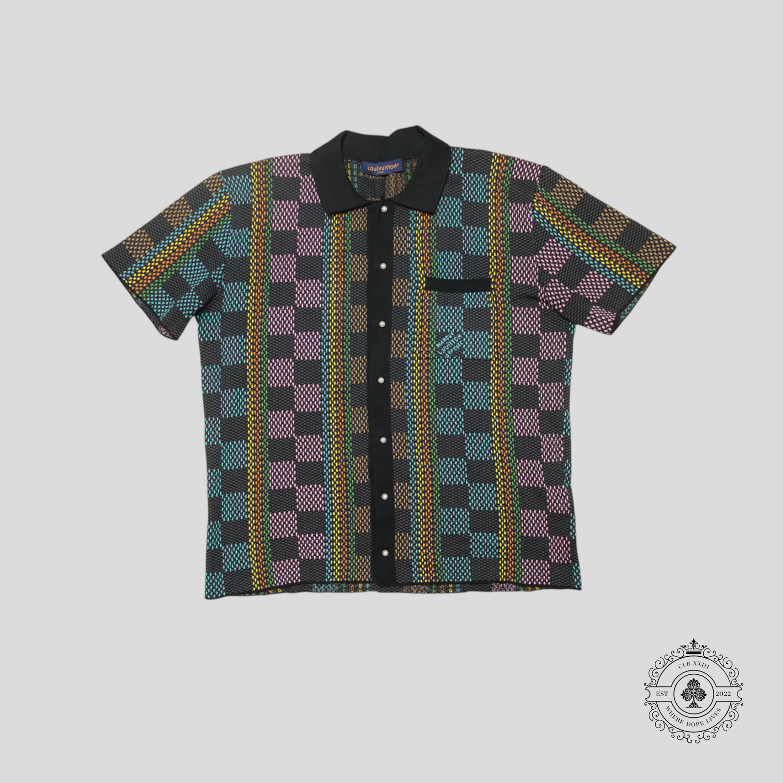 Louis Vuitton Damier Jacquard Pearl-Effect Button Up Knit Shirt