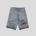 Blind Love Eagle Shorts in Light Wash