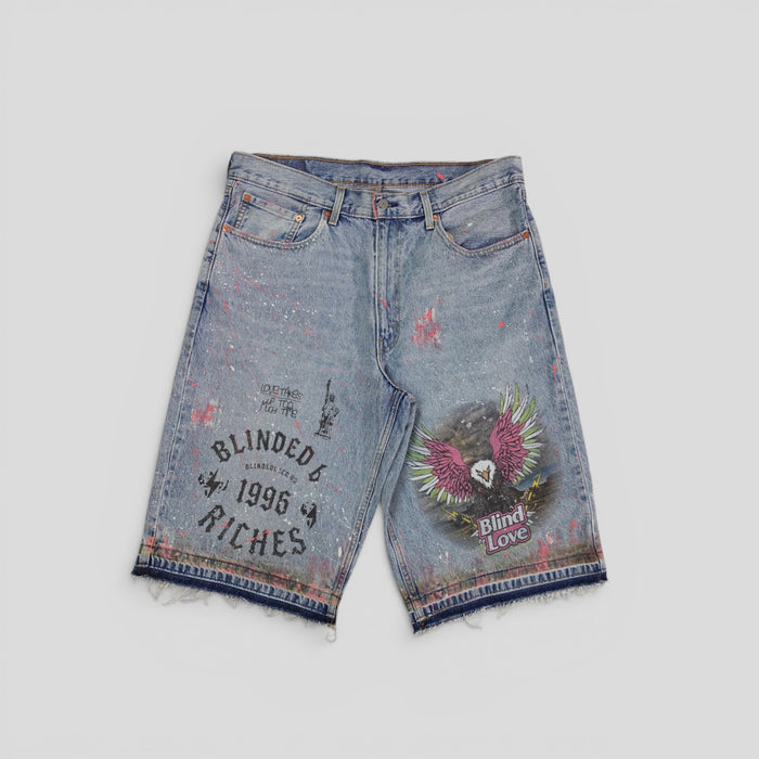 Blind Love Eagle Shorts in Light Wash