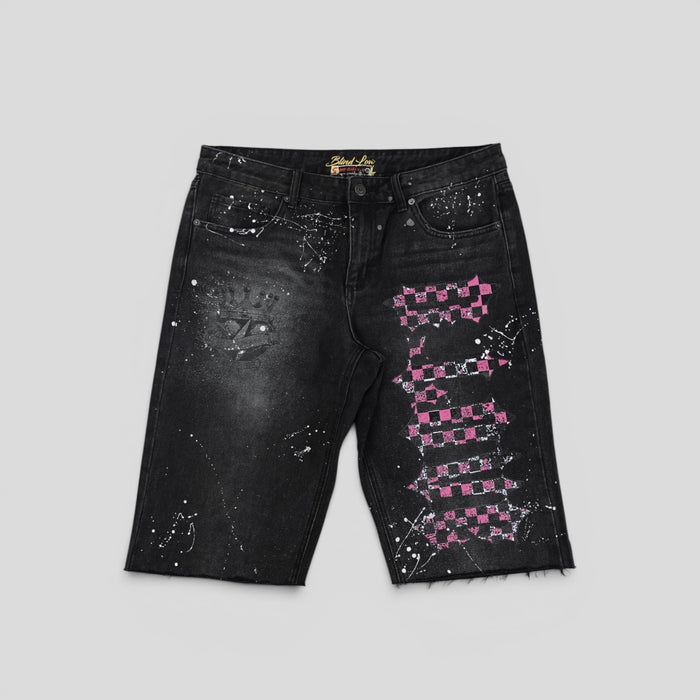 Blind Love B Love Checkered Shorts in Black