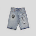Blind Love B Love Checkered Shorts in Light Wash