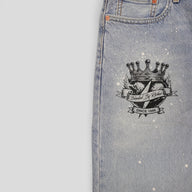 Blind Love B Love Checkered Shorts in Light Wash