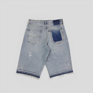 Blind Love B Love Checkered Shorts in Light Wash