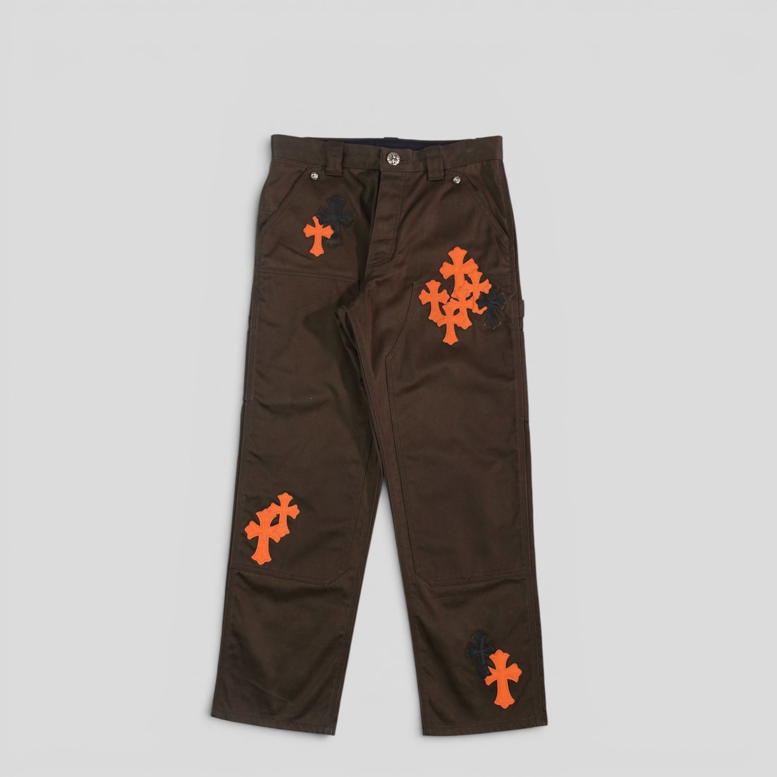 Chrome Hearts Cross Patch Carpenter Pants in Brown / Orange