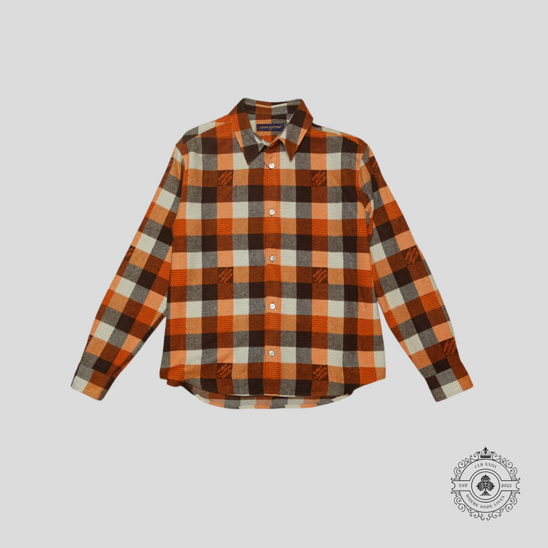 Louis Vuitton Flannel Tartan Button Down Long Sleeve Shirt in Orange/Black/White