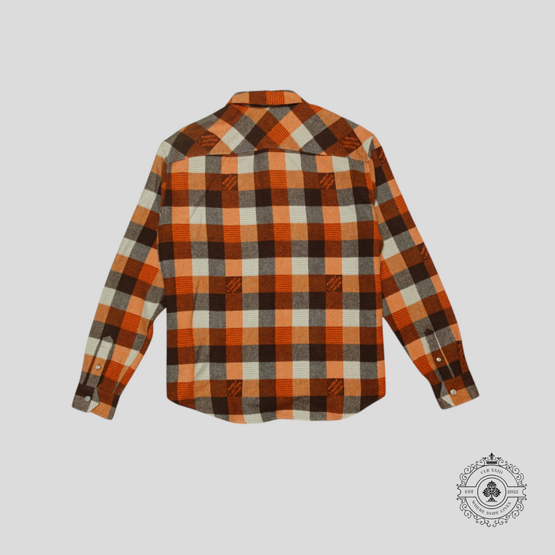 Louis Vuitton Flannel Tartan Button Down Long Sleeve Shirt in Orange/Black/White