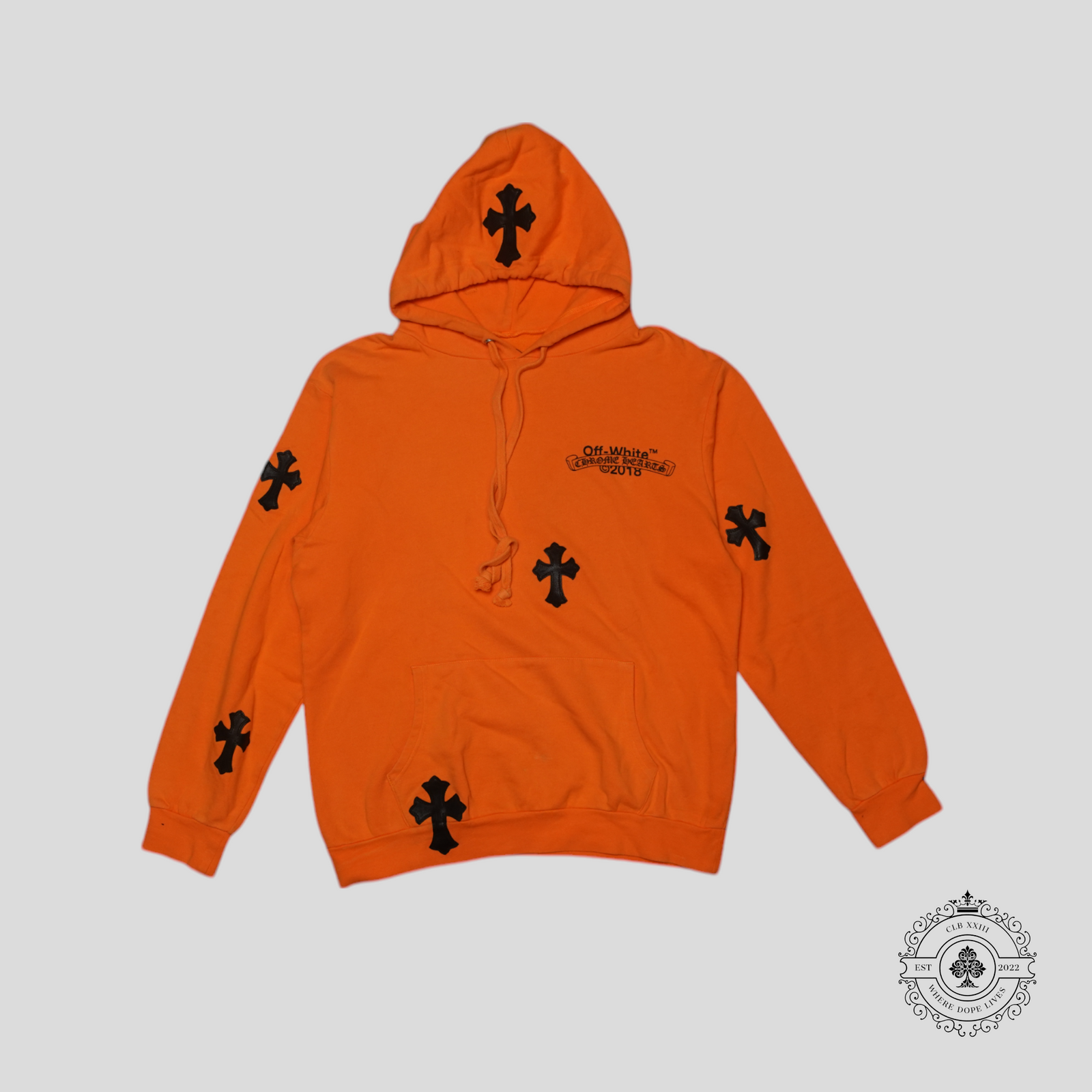 Chrome Hearts Off-White Leather Cross Patch Hoodie in Orange