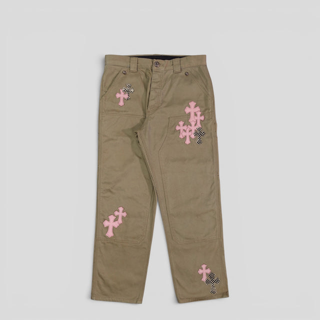 Chrome Hearts Cross Patch Carpenter Pants in Tan / Pink