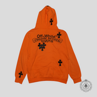 Chrome Hearts Off-White Leather Cross Patch Hoodie in Orange