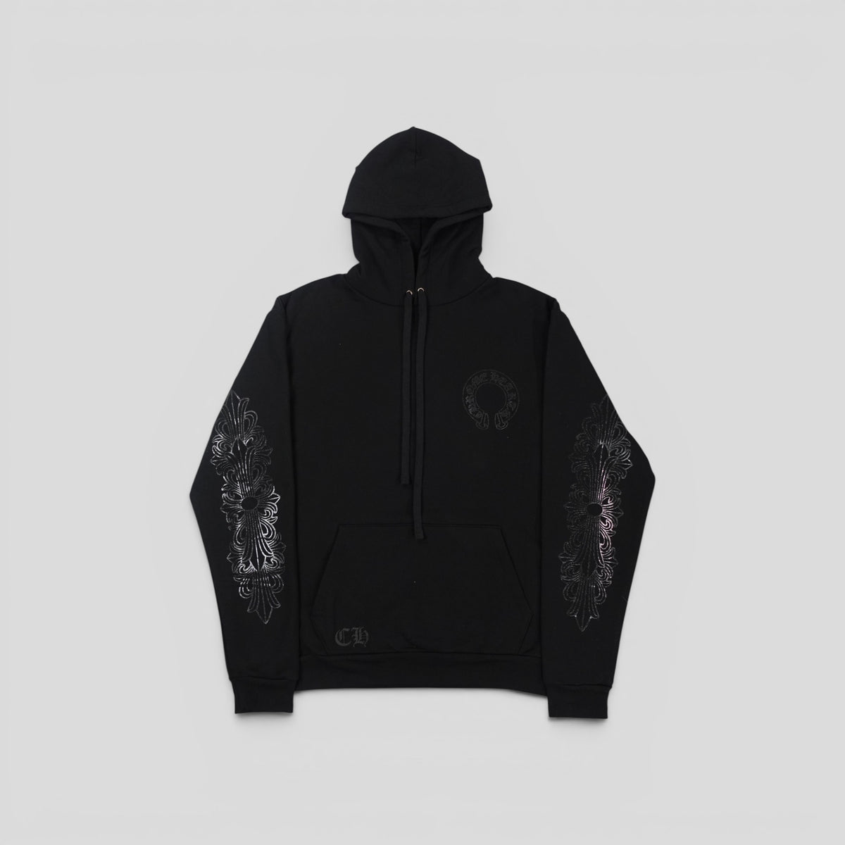 Chrome Hearts Triple Black Floral Sleeve Hoodie