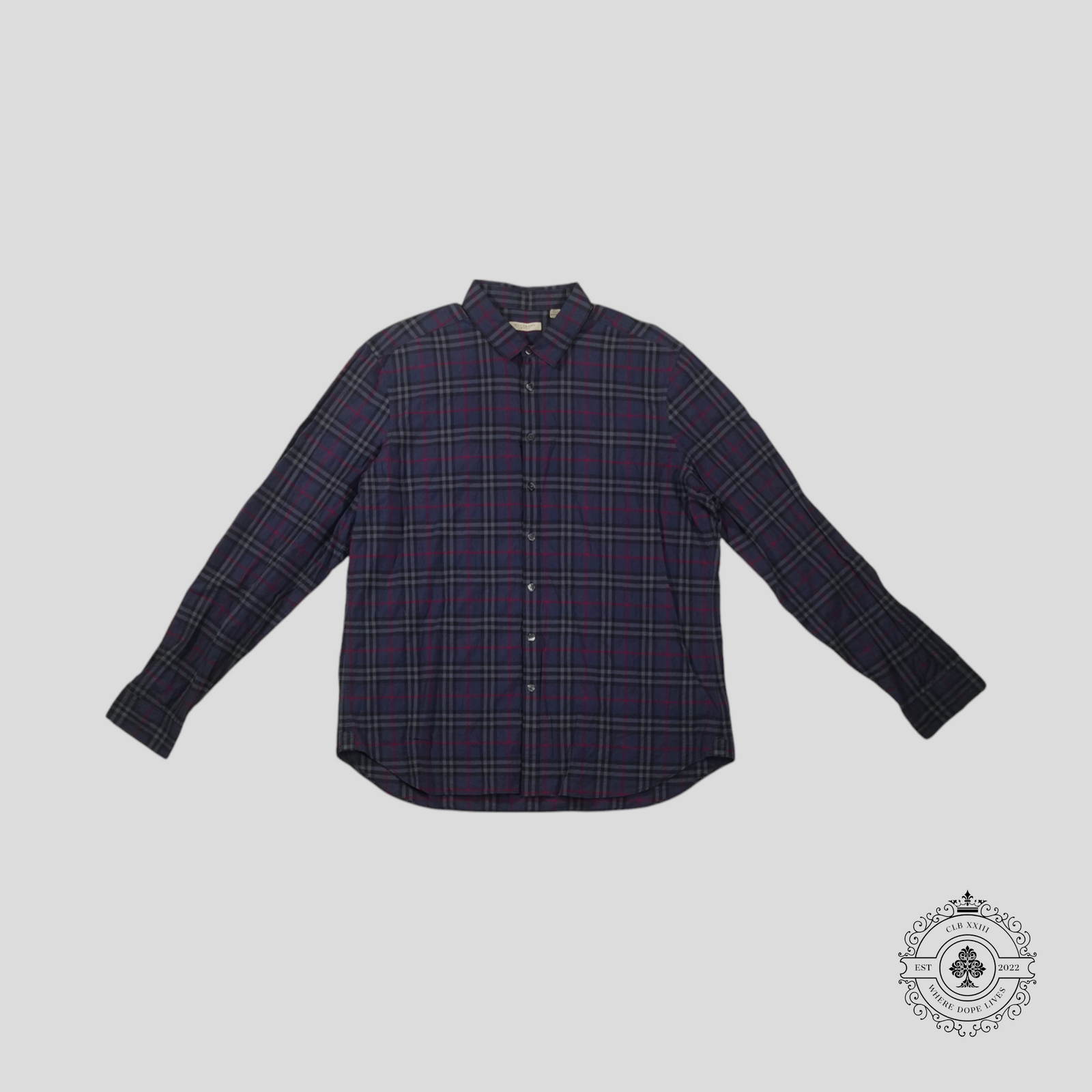 Burberry Cotton Check Shirt in Dark Blue/Red