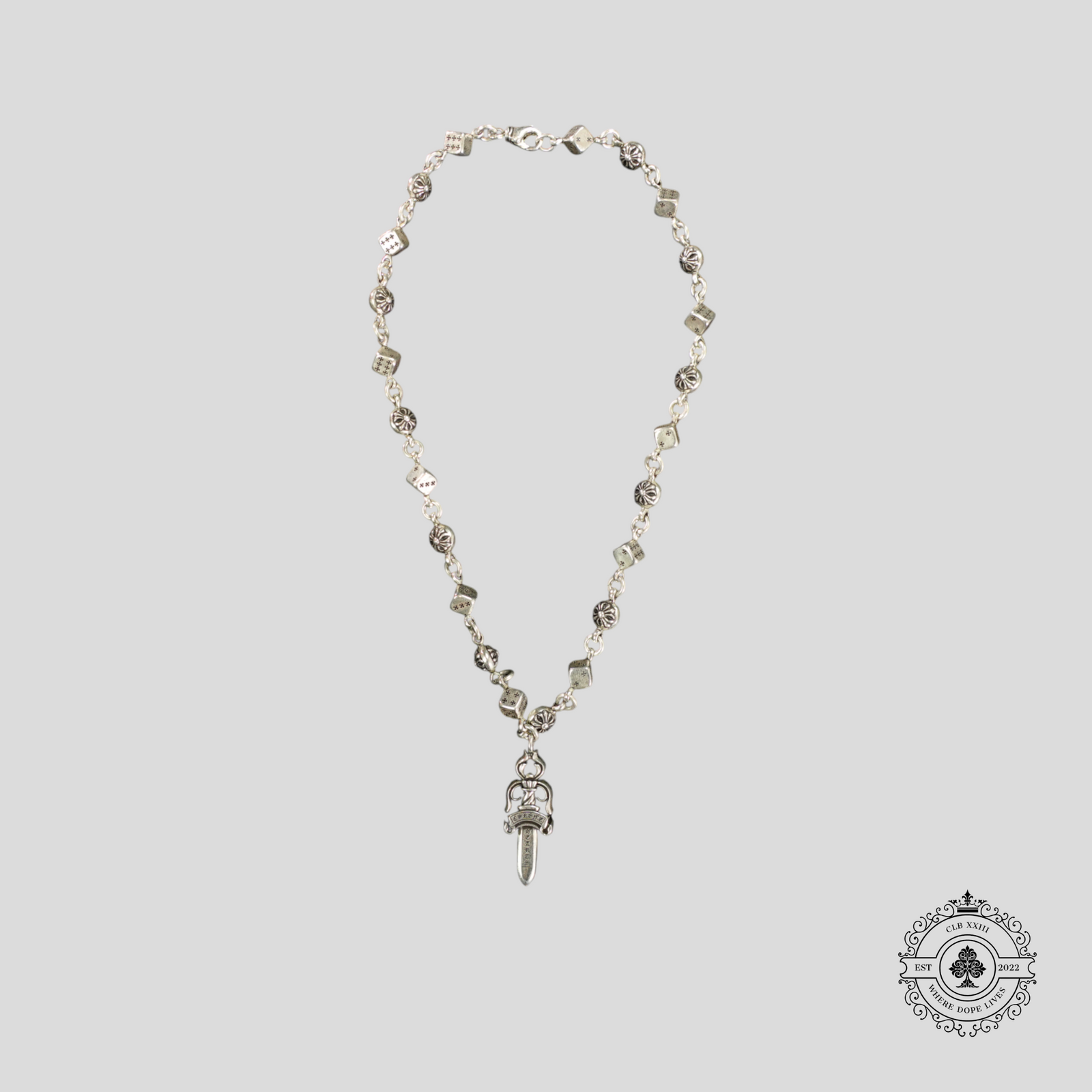 Chrome Hearts Dagger Pendant Dice Necklace in Silver