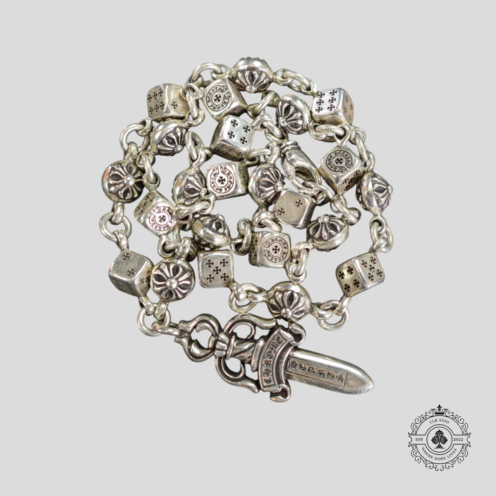 Chrome Hearts Dagger Pendant Dice Necklace in Silver