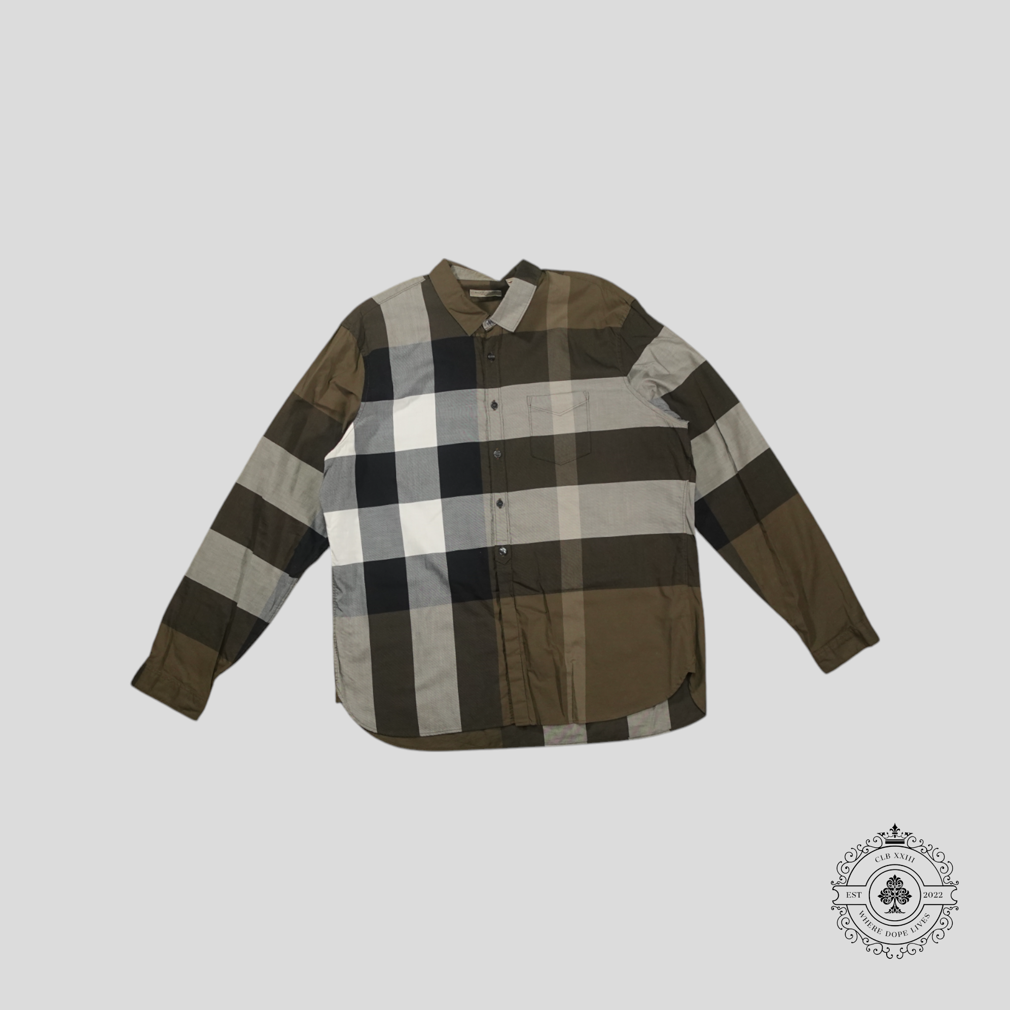 Burberry Cotton Check Shirt in Olive Green