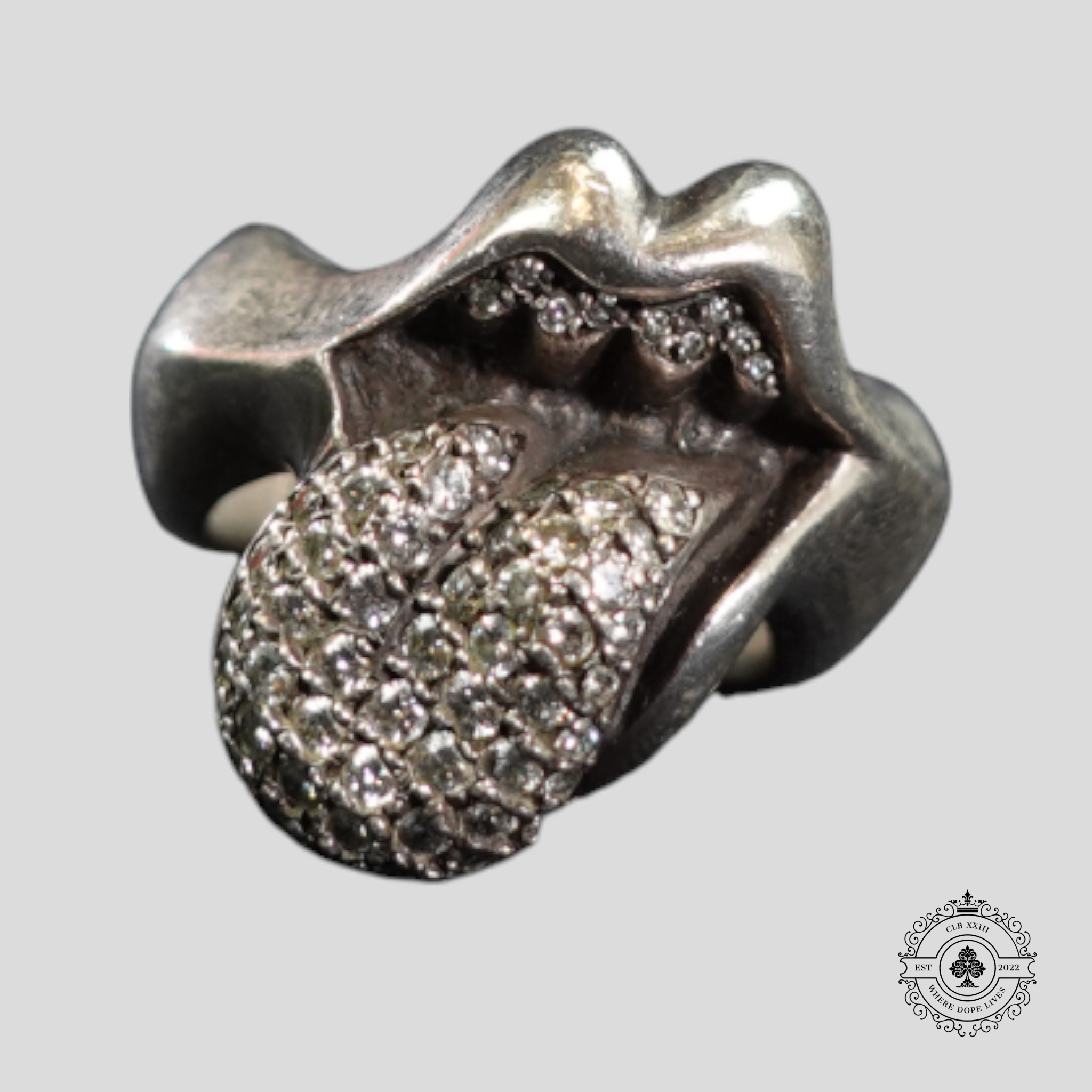 Chrome Hearts Diamond Embellished Rolling Stones Ring in Silver