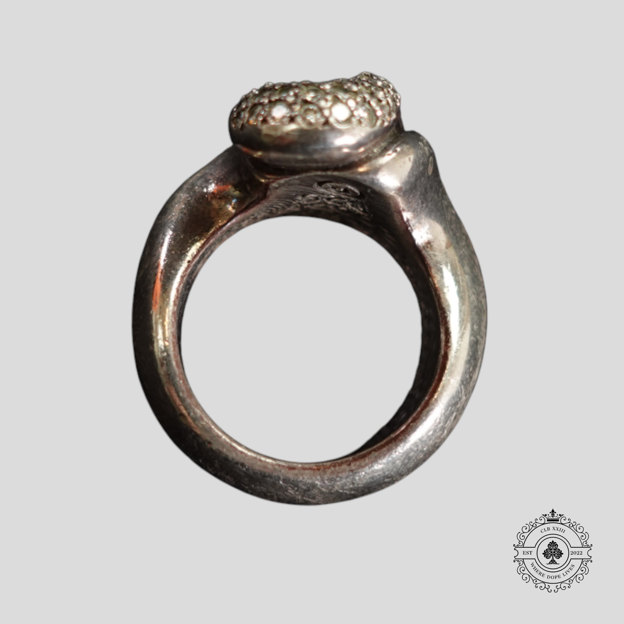 Chrome Hearts Diamond Embellished Rolling Stones Ring in Silver