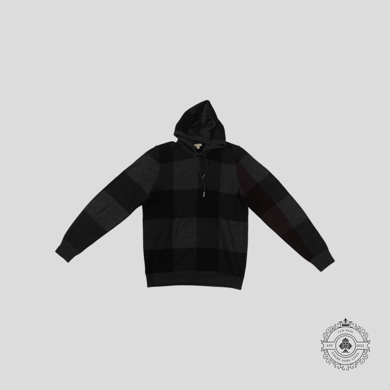 Burberry Brit Checked Hooded Wool Sweater in Grey