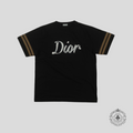 Dior Metallic Ribbon Logo Striped Sleeve T-Shirt in Black