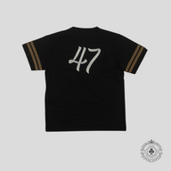 Dior Metallic Ribbon Logo Striped Sleeve T-Shirt in Black