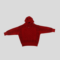CLB XXIII Givenchy red wool hoodie featuring a black bandana print pattern and drawstring hood